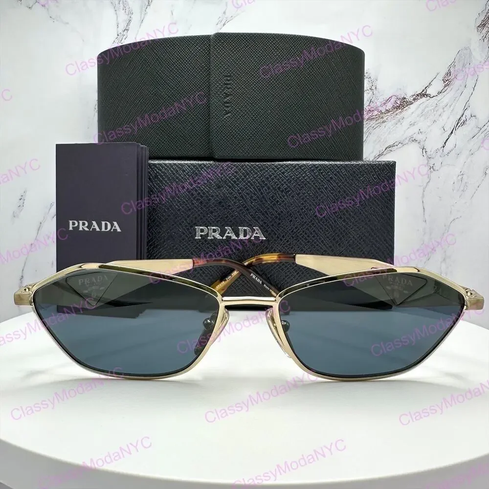 New PRADA Sunglasses Gold Metal 3D Logo Aviator Cat Eye Womens PRD50S ZVN70B